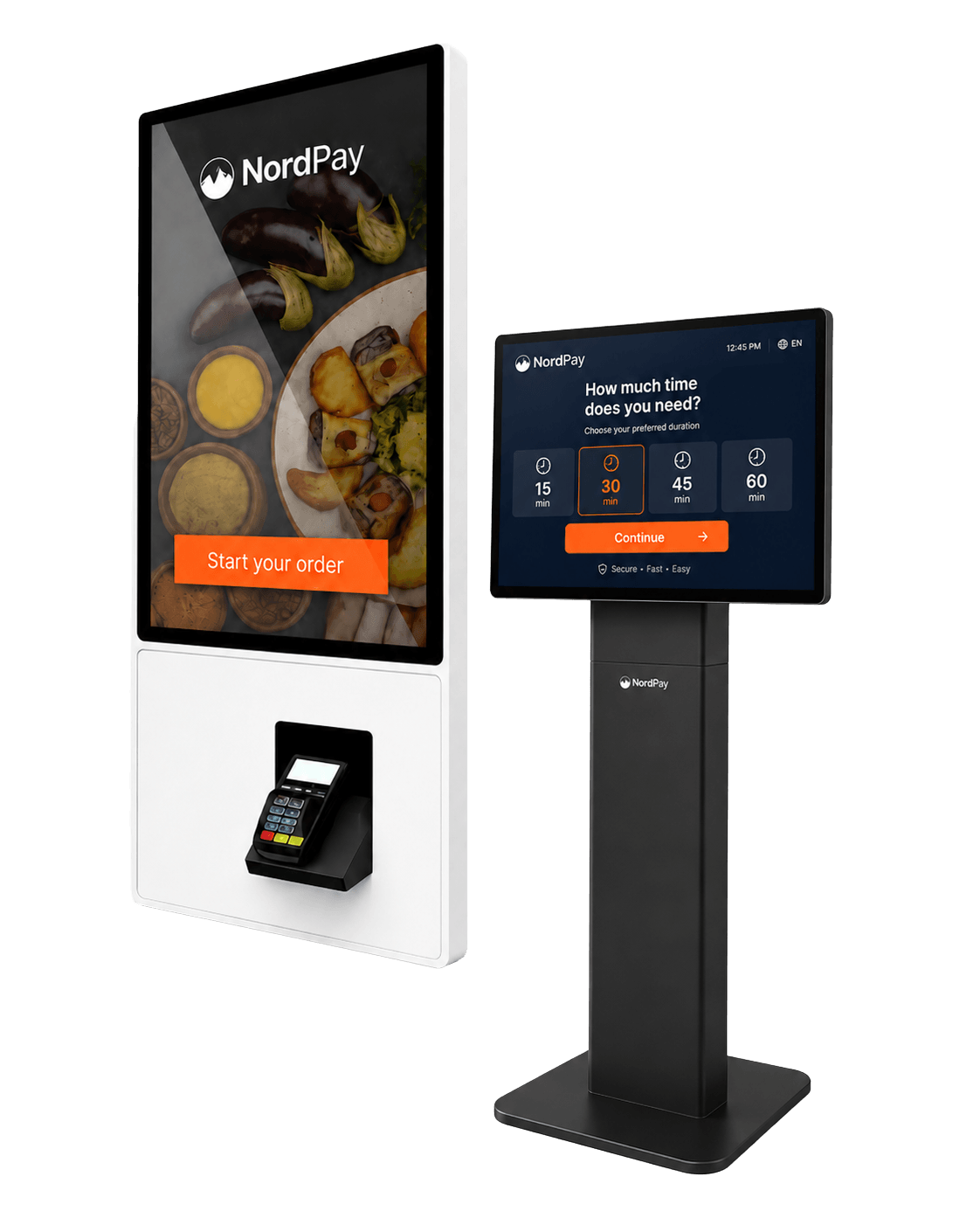 NordPay selvbetjeningskiosk for restaurant, helse, hotell, transport og detaljhandel